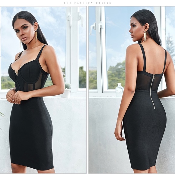 🎥 Bandage Embellished V-Neck Midi Dress in Black - Picture 10 of 13